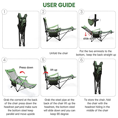 Uverbon Silla de Camping Plegable Reclinables Portátiles con Soporte para Tazas y Bolsa de Almacenamiento, para Playa, Senderismo, Picnics, Pescar