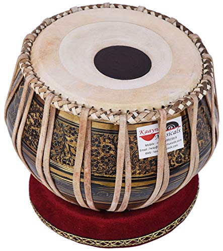 Tabla Drum Set, 2.5 Kg Black Painted Designer Brass Bayan, Beautiful Look, Sheesham Wood Dayan, Hand Made Drum Skin, Camel Leather Strap to Tune, Comes with Tuning Hammer, Gig Bag, Cushion & Cover