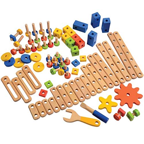 Constructive Playthings Wood Stress Nut and Bolt Builder with Activity
