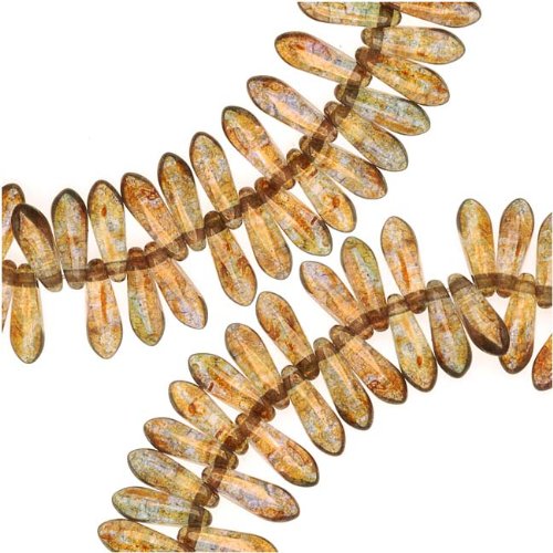 Jablonex Czech Glass 3 x 10mm Dagger Beads - Trans. Gold/Smoked Topaz Luster (50)