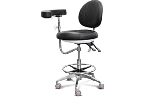 LIMKOMES Medical Dental Assistant Chair with Rotatable Armrest Rolling Medical Chair Ergonomic Swivel Seating Back Support Dentist Stool for Clinics, Dental Offices, Labs-Black