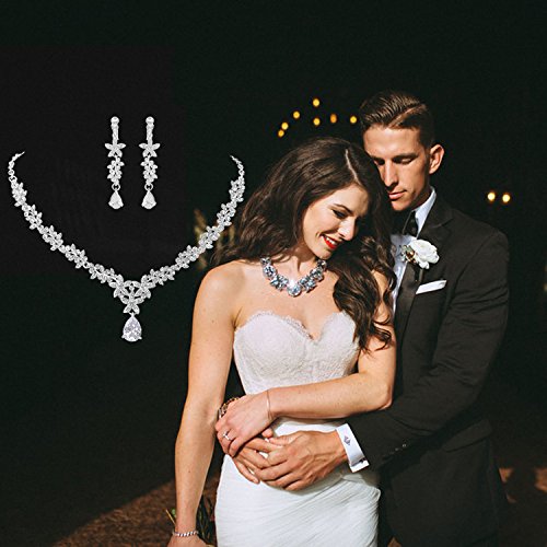 LILIE&WHITE Bridal Rhinestone Jewelry Set For Women with Necklace Earrings in Flower Cubic Zincon Clip - Thumbnail 2