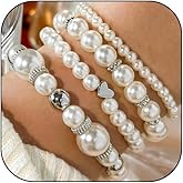 SONZERA Simulated Pearl Bracelet for Women Stretch Stackable Pearl Beaded Bracelet Adjustable Elastic Heart Wedding Pearls Bangles Jewelry