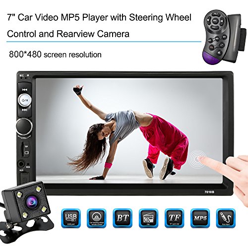 KKmoon 7 inch Universal Double Din HD BT Car Radio MP5 Player Multimedia Entertainment Support Steering Wheel Control Rear View Camera USB/TF FM Aux Input