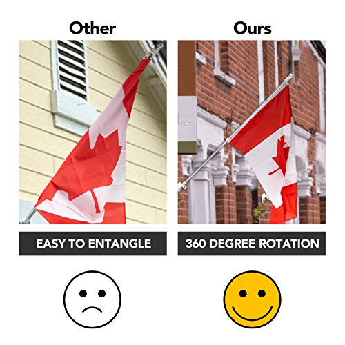Yeesun Flag Pole,6FT Canada Flagpole with Mounting Bracket for 3’ x 5’ Canada Flag for House Porch & Outdoor Use,360° Tangle Resistant Technology and Wall Mount Flag Pole Kit (Without Flag,Silver)