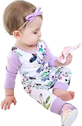 Arleysh Newborn Baby Girls Floral Print Long Sleeve Bodysuit Romper Jumpsuit Playsuit Outfit Clothes Set (0-3 Months)