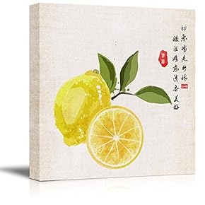 Square Canvas Wall Art - Watercolor Style Chinese Painting of Yellow Lemons - Giclee Print Gallery Wrap Modern Home Art Ready to Hang - 12x12 inches