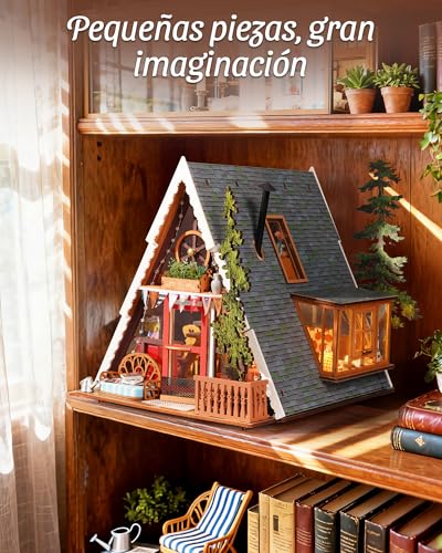 ROBOTIME Model Making for Adults, Miniature House A-Frame Wooden Dollhouse Ages 14+ Gifts for Women Men