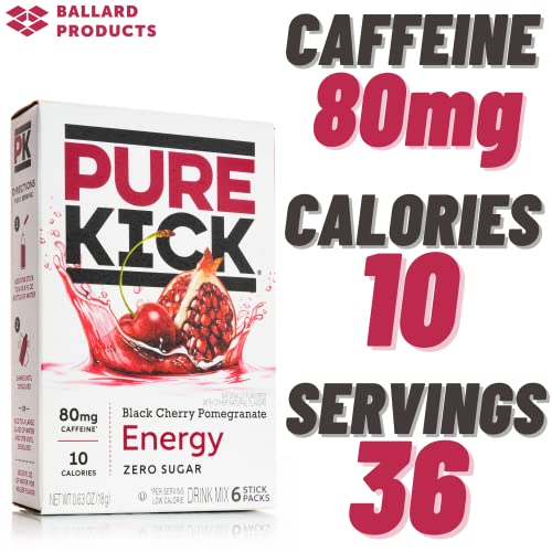 Pure Kick Energy Drink Mix Packets Black Cherry Pomegranate Pack of 6
