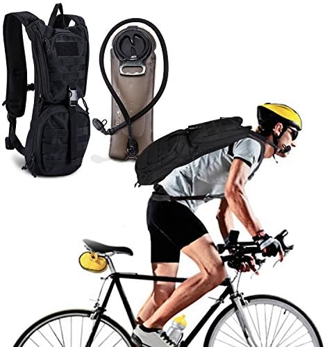Adjustable Hydration Tactical Backpack with 2.5L FDA Approved Water Reservoir Bladder for Cycling, Hiking, Running, Hunting, Rock Climbing, Skiing, Walking (Black)