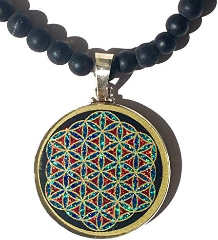 Flower of Life Sacred Geometry Necklace in black tourmaline and sterling silver and Vishnu beads by Scalar Heart Collection