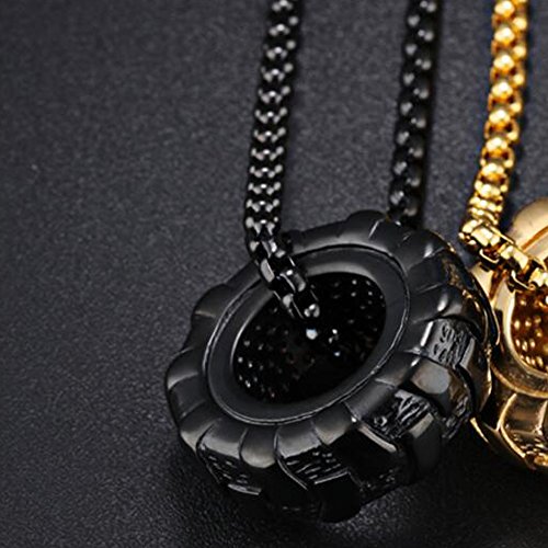 Men Fashion Titanium Steel Necklace Racer Car Tires Shaped Pendant with Square Pearl Chain,Black