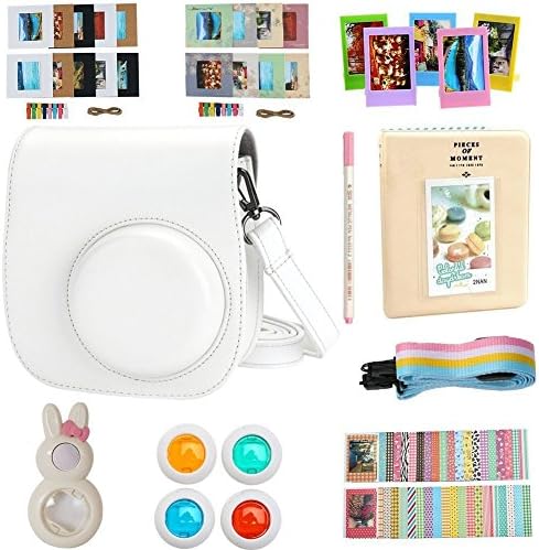Alohallo Instax Mini 8 Accessories for FujiFilm Instax Mini 8/ Mini 8+/ Mini 9 Instant Film Camera with Camera Case/ Lens / Mini Album/ Color Frame/ Sticker / Strap/ Pens/ Filter(White)