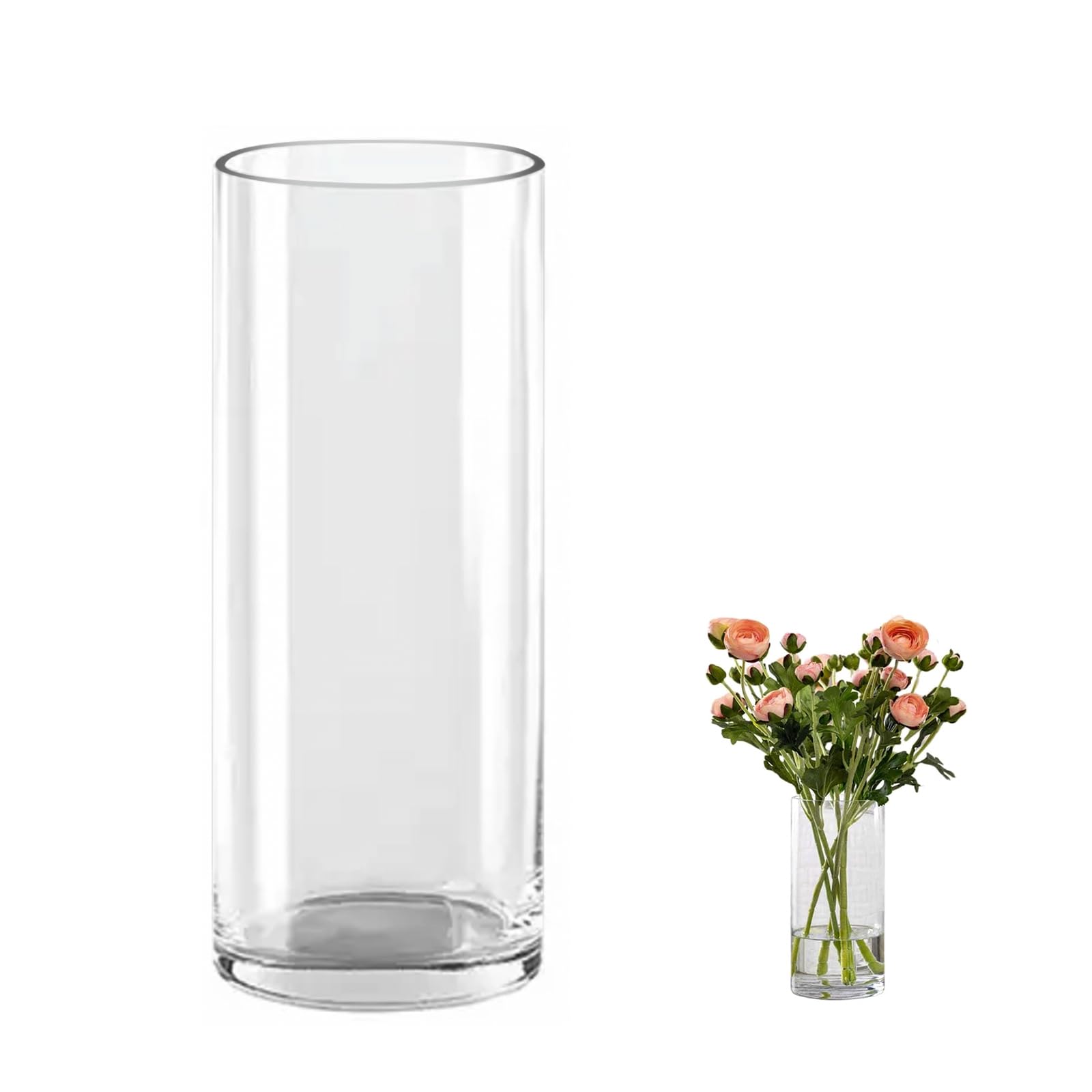QEEYON Glass Cylinder Vase 25cm Tall Large Glass Thickened Crystal Vase for Flowers Floral Arrangement for Centerpieces Living Room, Kitchen, Office, Wedding (25 x 10cm)