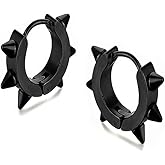 BIYONGDE Mens Womens Huggie Hinged Hoop Earrings, Gold Color Steel Spiked Rivets, Punk Rock Hiphop