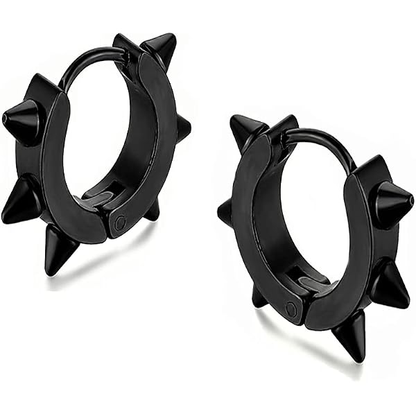 2 Pairs Dangling Spike Huggie Earrings - Stainless Steel Hinged Earrings For Men, Women, Boys - Silver (Gift Bag Included)