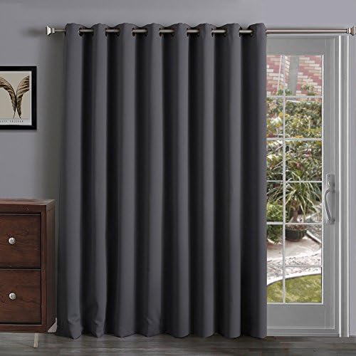 Onlycurtain Thermal Insulated Extra Wide Blackout Patio Door Curtain Panel, Sliding Door Curtains Grommet Ring Top 100W x 84L Inches - Grey