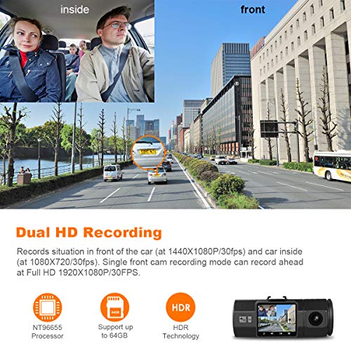 Vantrue N2 Uber Dual Dash Cam-1080P Inside and Outside Dash Camera for Cars 1.5