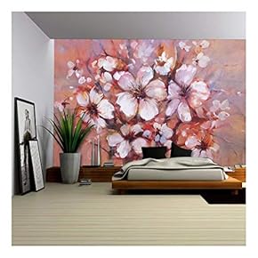 Almonds Blossom Handmade Oil Painting on Canvas - Removable Wall Mural | Self-Adhesive Large Wallpaper - 66x96 inches