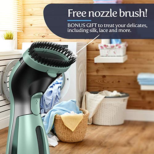 iSteam Steamer for Clothes [Luxury Edition] Powerful Dry Steam. Multi-Task: Fabric Wrinkle Remover- Clean- Refresh. Handheld Clothing Accessory. for All Kind of Garments. Home/Travel [220V Green] - Thumbnail 3