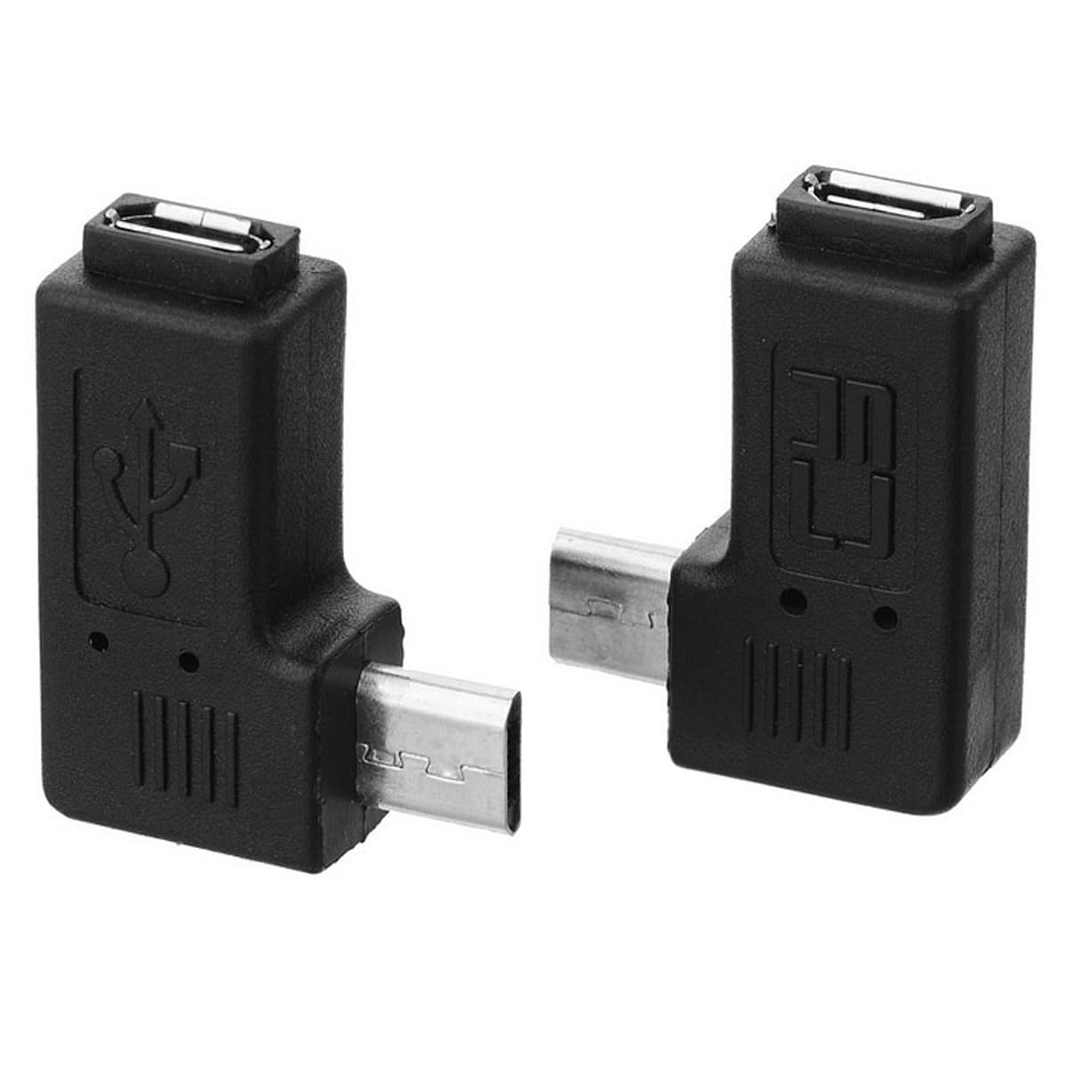Cablecc 2pcs 9mm Long Connector 90 Degree Left & Right Angled Micro USB 2.0 5Pin Male to Female Extension Adapter Cablecc