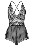 ALLureLove Sexy Lingerie Open Crotch Leotard Teddy Nightwear Lace Miniskirt Babydoll (Black,XXXXL)