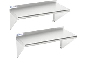 SWOTCATER 2 Pack Stainless Steel Shelf 12"x24" 240LB, Commercial Wall Mounted Floating Shelving for Home Kitchen, Restaurant