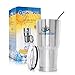 Stainless Steel Vacuum-Insulated commuter Travel 30oz Tumbler Cup W/Spill And Splash Proof Lid HC REFRESH - Keeps Your Drink Cold/Hot - For Camping Beach Office On The Go Two Straws Cleanning Brush