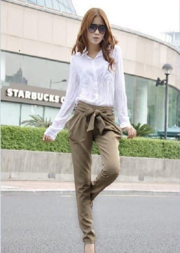 Amazon カジュアル ペンシル パンツ ウエスト リボン 付 韓国 無地 美脚系 レディース とっても キュート リボン ウェスト ローライズ スウェット チュニック ワンピース にも合う ２色 ブラック カーキ カーキ ワンピース チュニック 通販