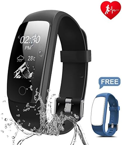 Fitness Tracker, Ronten R7 Plus Activity Tracker With Heart Rate Monitor, Waterproof Fitness Watch, Wireless Bluetooth Smart Bracelet with Replacement Strap for Android &amp; IOS (Black+Blue(strap))