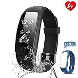 Fitness Tracker, Ronten R7 Plus Activity Tracker With Heart Rate Monitor, Waterproof Fitness Watch, Wireless Bluetooth Smart Bracelet with Replacement Strap for Android & IOS (Black+Blue(strap))
