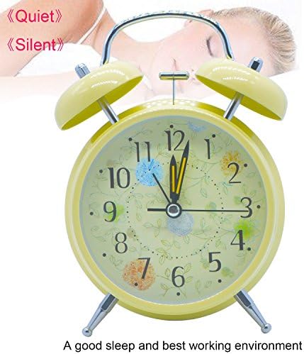 4 Inch Quartz Twin Bell Alarm Clock Desktop Round Metal Shell Retro Bedside for kids Nightlight Mute Mechanism for Bedroom bedside alarm clock with light AA Battery Operated and Non-ticking