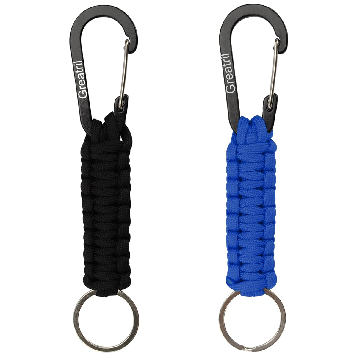 Keychain Keyring with Carabiner - GREATRIL Paracord Key Chain Hanger Carabiners Clips for Outdoor Boys/Girls/Men/Women (Black+Blue)