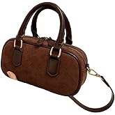 Trendy PU Leather Retro Handbag Shoulder Bag, Small Square Bowling Bag, Women's Top Handle Purse Crossbody Purse