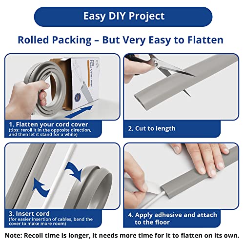 Floor Cable Cover, 4ft, Grey Wire Cover for Floor, Prevent Cable Trips