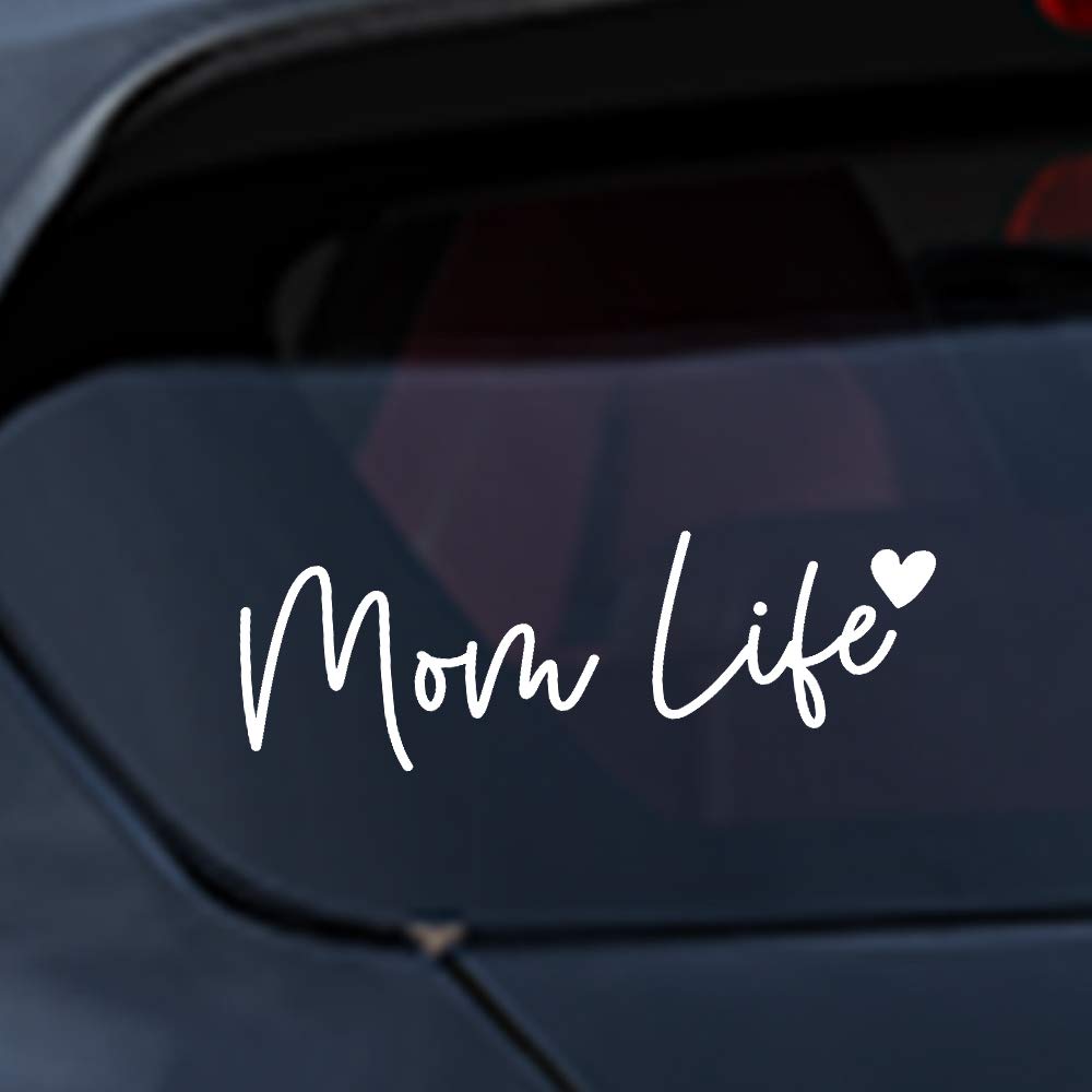 Besby 2pcs Mom Life Car Decal - 7'' x 2" Cute Heart Bumper Sticker, Die Cut Stickers, White, Premium Quality Rainproof, for Women Car Truck Van Laptop Window1