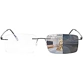 K.LAVER Photochromic Bifocal Reading Glasses Blue Light Blocking Readers For Men And Women Transition Rimless Sunglasses