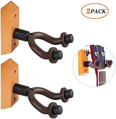 Kyson Hardwood Home &amp; Studio Guitar Hanger - Hook Holder Wall Mount Display Guitar Keeper Fits All Size Acoustic Electric Guitar Pack of 2