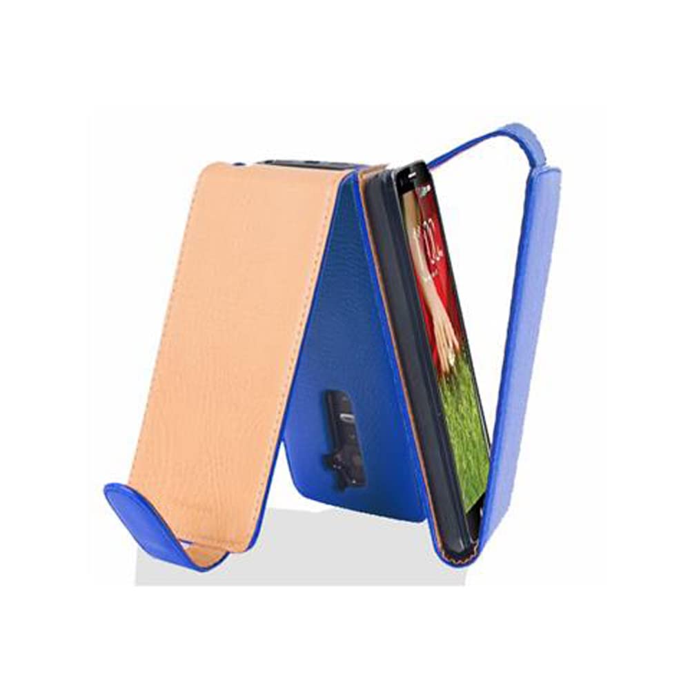 cadorabo Case works with LG G2 in NAVY BLUE - Flip Style Case made of Structured Faux Leather - Wallet Etui Cover Pouch PU Leather Flip