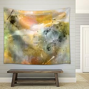Art Abstract Acrylic Pastel Colors Background with Light Green, Orange, Brown, Blue, Grey and White Blots - Fabric Wall Tapestry Home Decor - 51x60 inches
