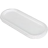 MAONAME Oval Long Narrow Wood Tray, Rustic Decorative Tray with Beaded, White Farmhouse Vanity Trays, Toilet Tank Trays for Dresser, 12" x 4.7"