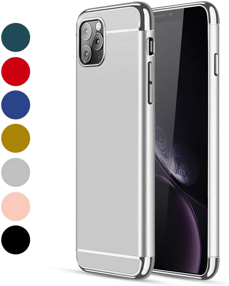 iPhone 11 Pro Max Case, CROSYMX 3 in 1 Ultra Slim and Thin Hard Case Coated Non Slip Matte Surface with Electroplate Frame for Apple iPhone 11 Pro Max (6.5'')(2019) - Silver