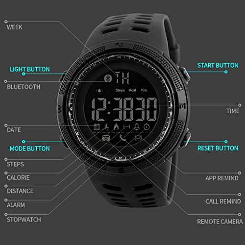 Longqi Watch Skmei - Reloj inteligente digital resistente al agua con función Bluetooth, calendario y actividad deportiva