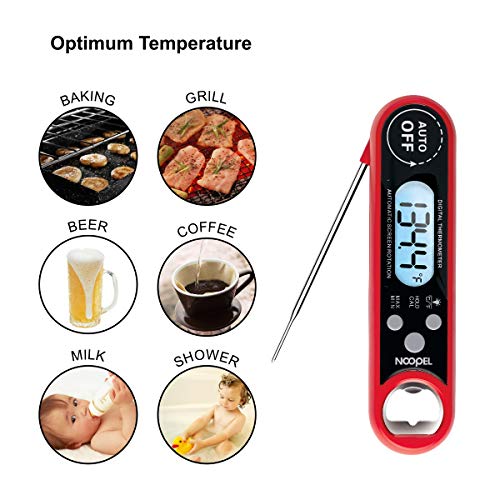 Meat Thermometer NOOPEL Digital Instant Read BBQ Thermometer IP67 Waterproof with Calibration and Large Backlit Light for Food Cooking Candy Grill Smokers Barbecue Baking Turkey (Red) - Thumbnail 6