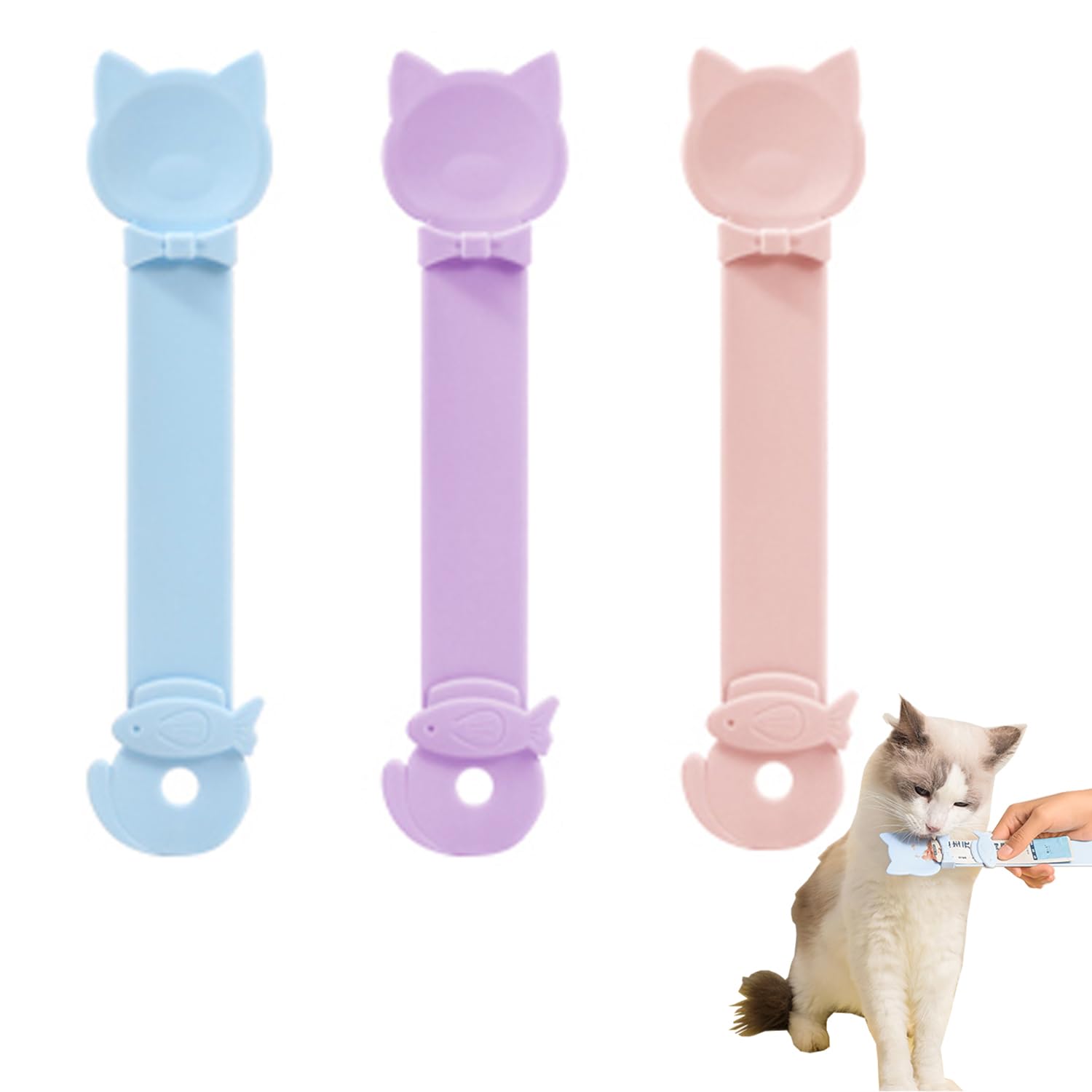 Photo 1 of AionneWie 3PCS Cat Treat Spoons Set - Multi-Function Squeeze Feeding Spoon for Licky Treats & Wet Food, Strip Feeder Design (3 Colors Available)