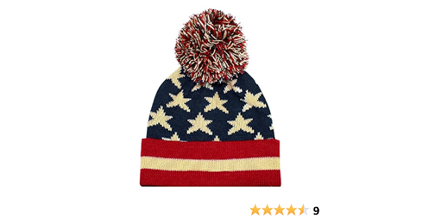 American Flag Knit Pom Pom Beanie Hat 