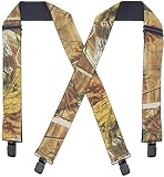 Camo Suspenders for Men & Women Tactical Style 2" Wide Big & Tall Elastic Adjuastable Clips on X Shape Heavy Duty