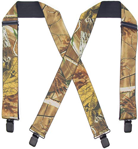 Camo Suspenders for Men & Women Tactical Style 2" Wide Big & Tall Elastic Adjuastable Clips on X Shape Heavy Duty