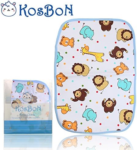 Kosbon 16''x12'' Infant Baby Deluxe Flannel And Bamboo Fiber Cotton Change Pad,Waterproof Cartoon Pattern Diaper Changing Pad For Home And Travel (S Size, Lovely Lion)