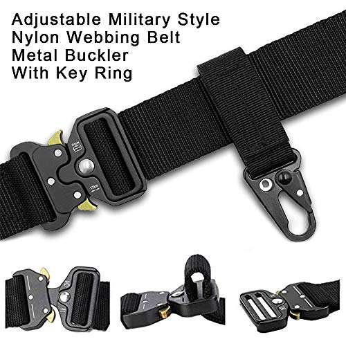 2PCS Tactical Belt,Military Style Webbing Riggers Web Gun Belt with Heavy-Duty Quick-Release Metal Buckle With 2 Keychains